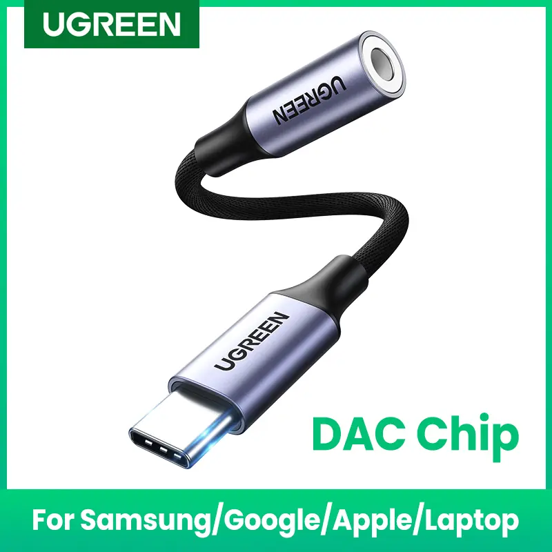 كابل USB Type-C إلى 3.5mm لسماعات الأذن من UGREEN مع محول صوت لأجهزة شاومي Mi10 وهواوي P30 وOneplus 9