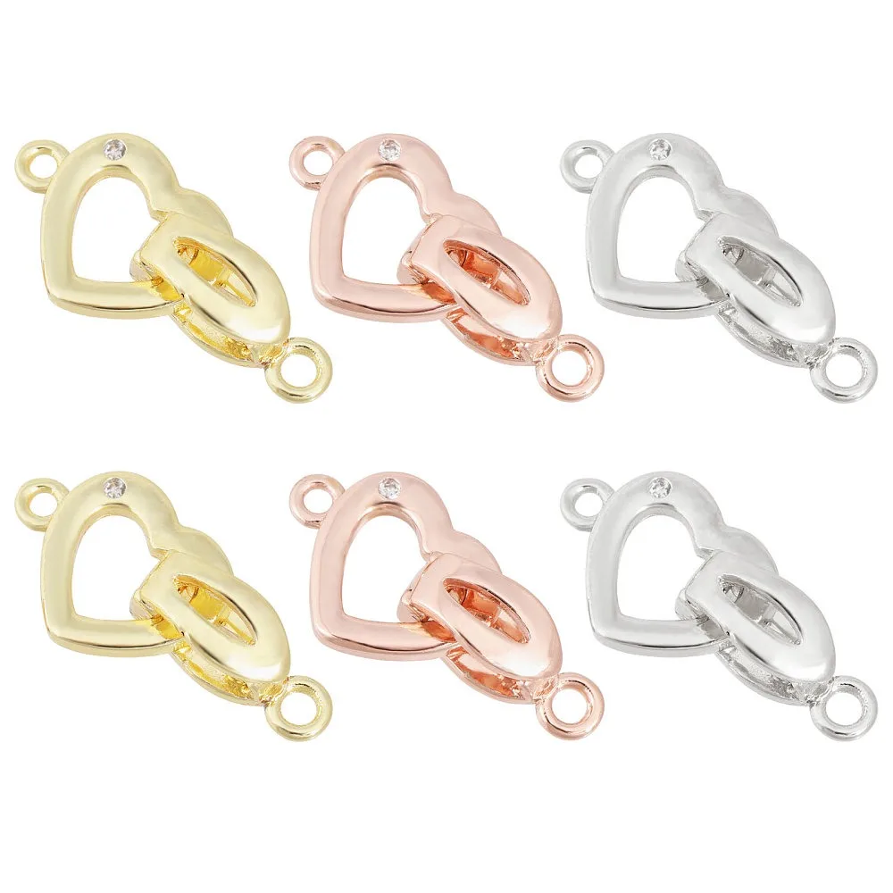 

1box 6pcs 3 colors Brass Pave Clear Cubic Zirconia Fold Over Clasps Long-Lasting Heart Mixed color Oval Clasp: 13x5x5mm