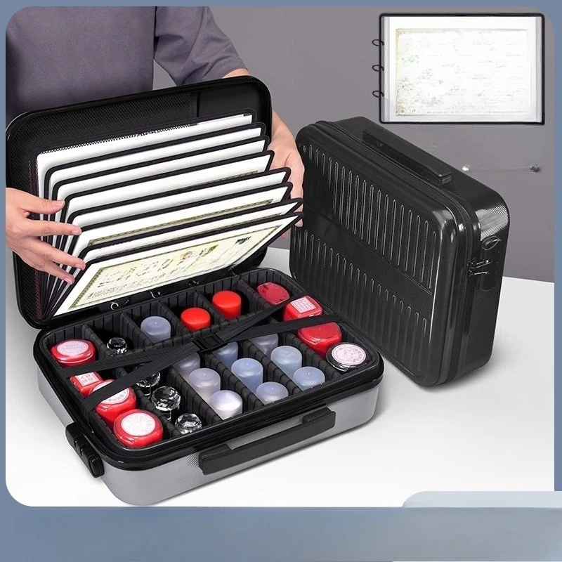 Office Separated Hard Seal Container, All-in-one Storage Bag with Ink Pad for Official Stamp & License Seal