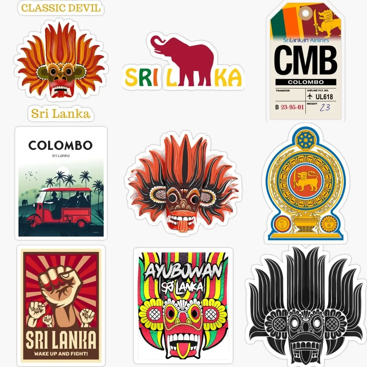Sri Lanka Flag Devil Mask Creative PVC Waterproof Stickers Accessories for Decorate Car Van Suv Wall Room Table Fridge Truck