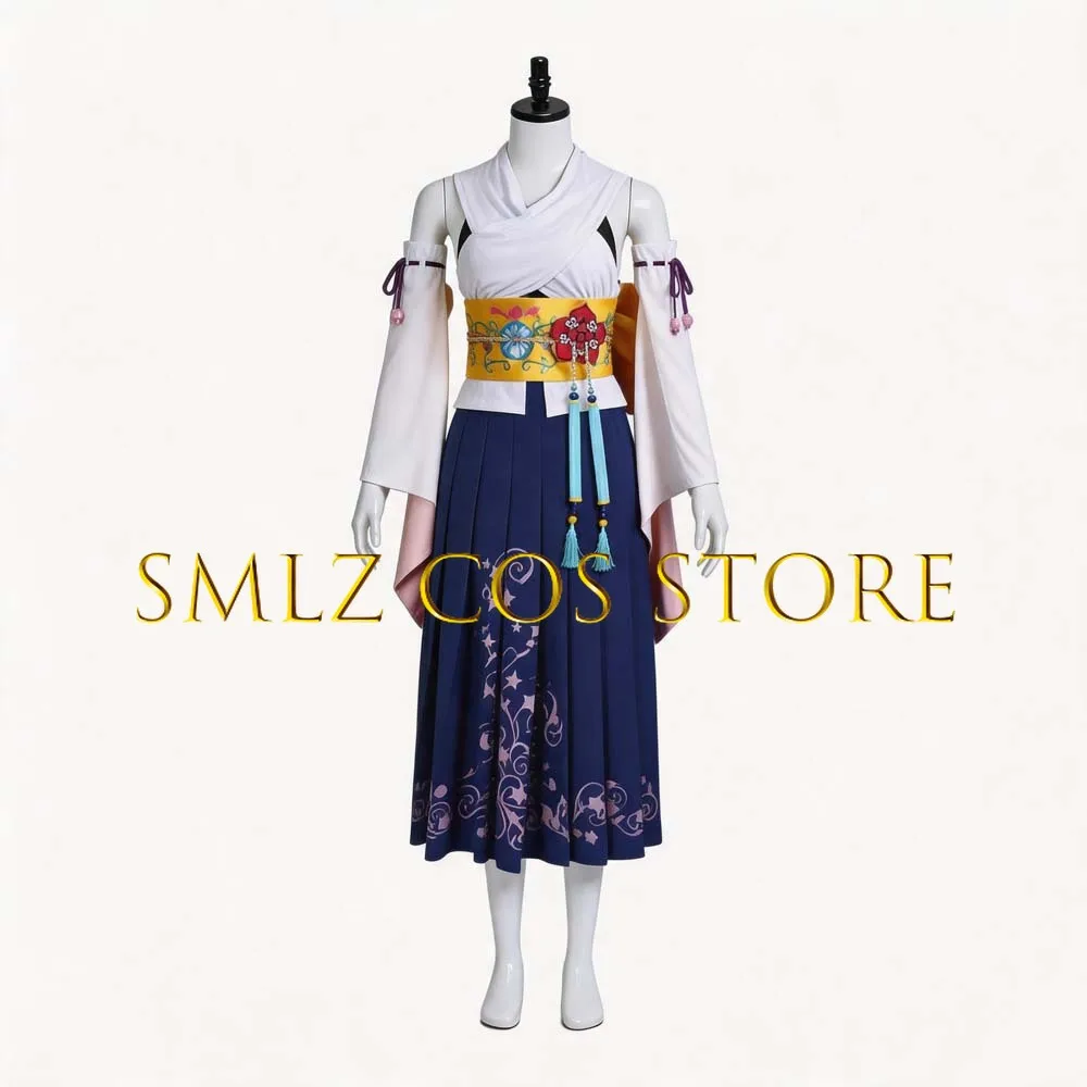 Smlz FFX Yuna Cosplay Anime FF10 X Costume Woman You Na Kimono Dress Prop Wig Set Halloween Party Play Outfit