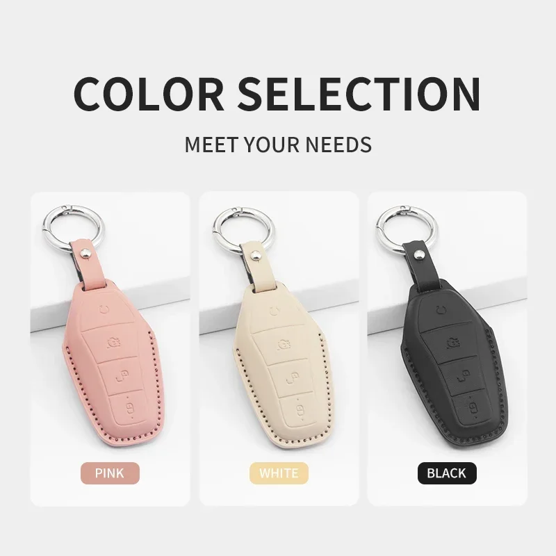 

PU Leather Car Key Cover For BYD Atto 3 Han EV Dolphin Car Remote Key Case Cover Protector Shell Keychain Accessories