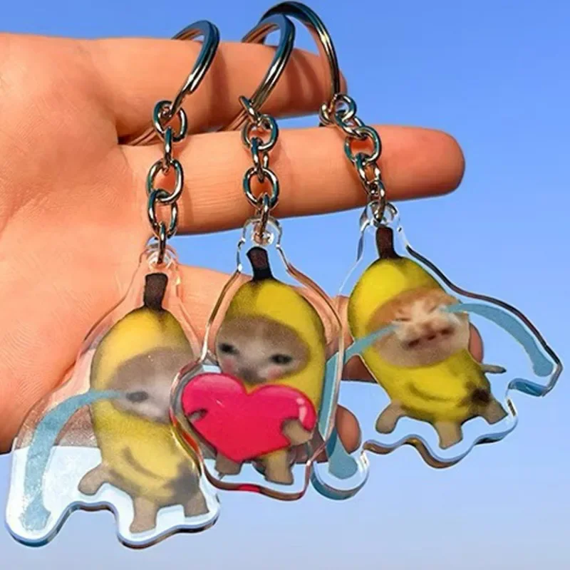 Funny Banana Cat  Keychain Metal Meme Keychain Girl Students Happy Love Bread Cats Lanyard Small Pendant Phone Chain Jewelry