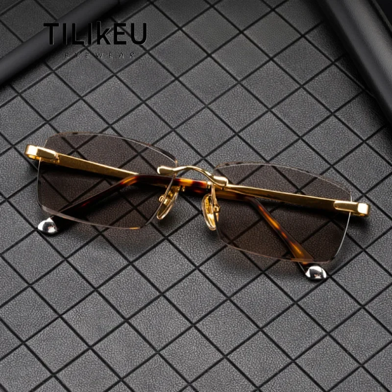 2025 New Rimless Glass Shades Alloy Durable Men's Prescription Reading Glasses Frames UV400 Sunscreen Outdoor Fishing Eyewear