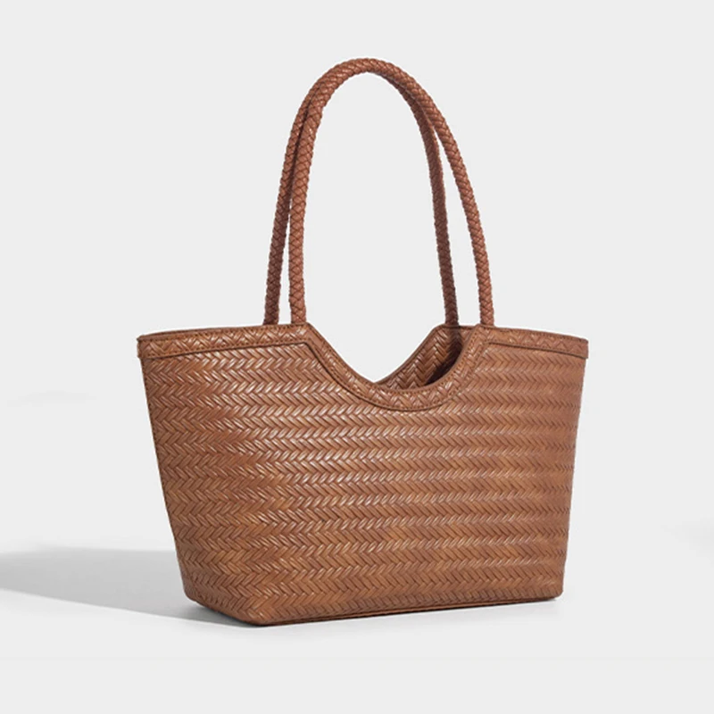 

Vintage Hand-woven Tote Bag 2025 New Classic PU Leather Design Handbag Women's Spring Summer Bucket Bag Shoulder Bag