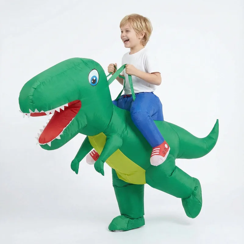 Disfraz inflable de dinosaurio verde para niños y adultos, traje de actuación para fiesta de juegos de rol de animales de Halloween, fiesta de baile de Carnaval