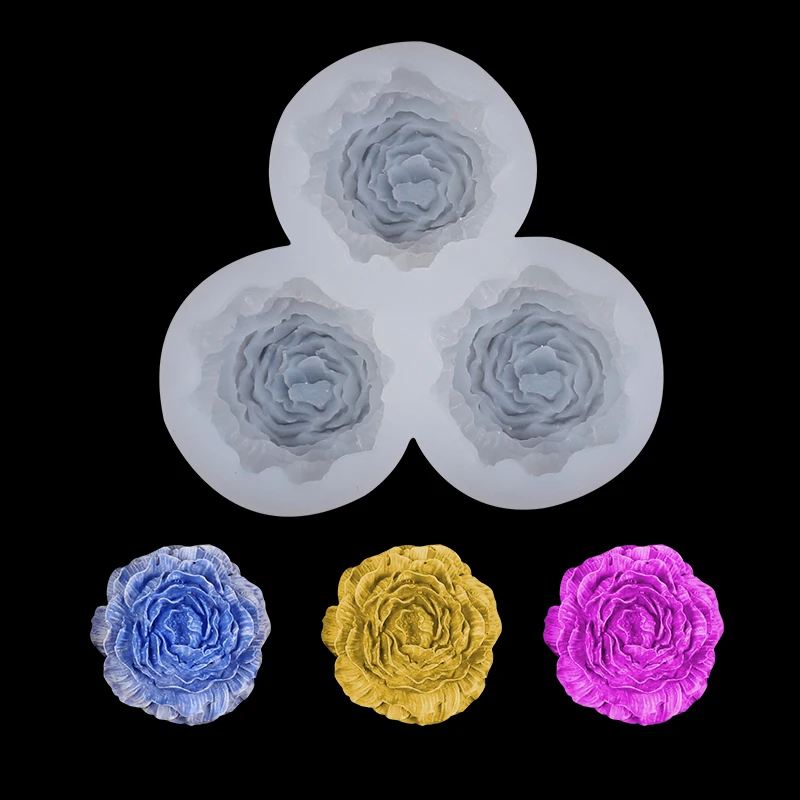 Peony Silicone Mold 3-Cavity Flower Candle Soap Aromatherapy Crafts Making  Fondant Chocolate Candy Cake Decorating Resin Mold