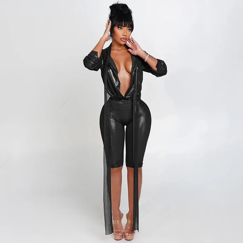 

Sexy Mesh Metallic Tops 2 Piece Pant Set Outfits Y2K Streetwear Women Fashion Designer Elegant Gold Stamping Tops Two Piece Sets