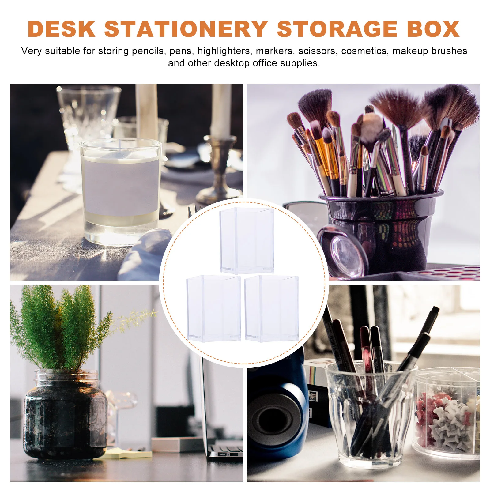 

3 Pcs Acrylic Pen Holder Vase Cylindrical Desktop Storage Bucket Transparent Bracket Small Decor Table Ornament