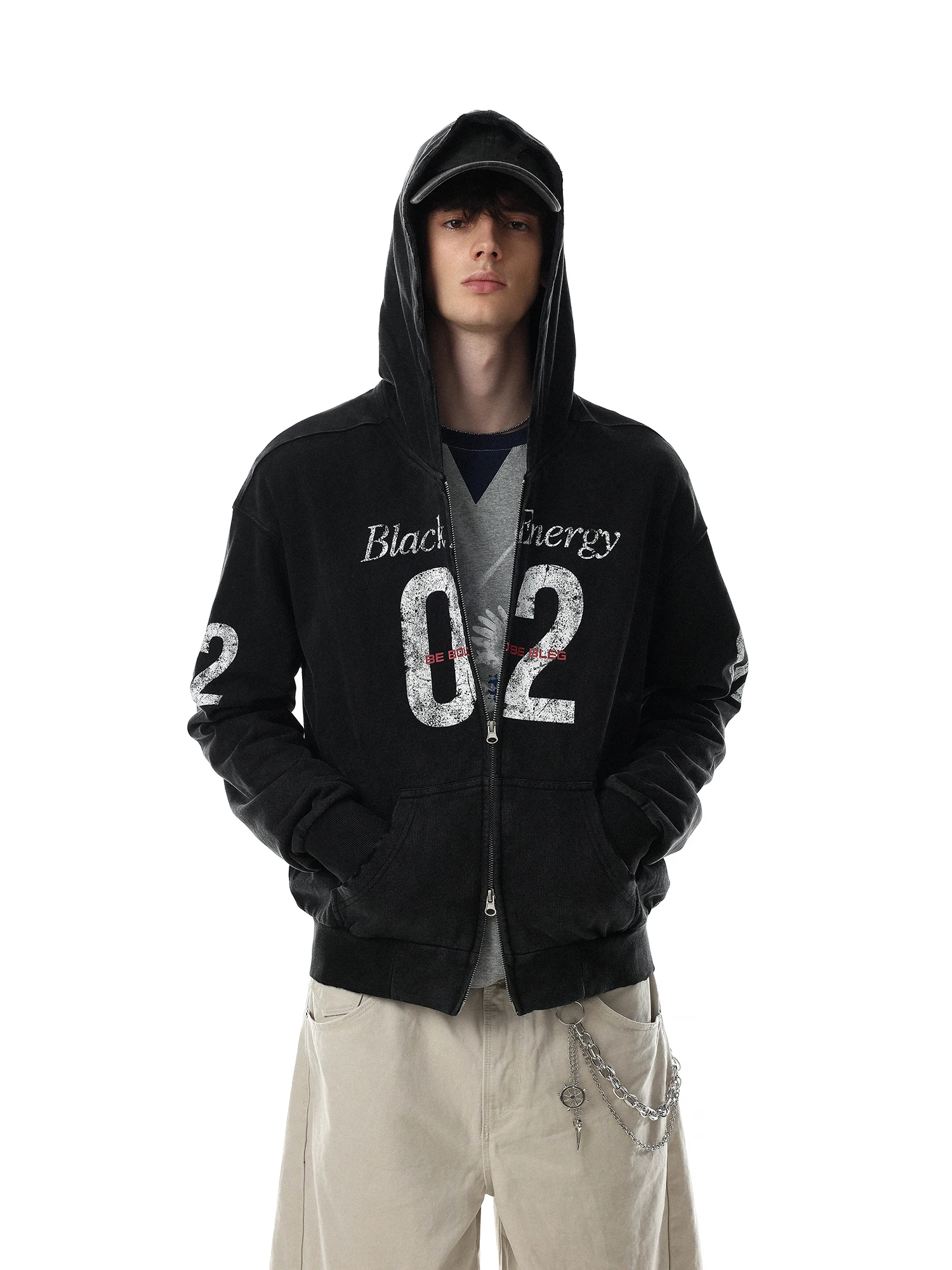 MRNEARLY American Sporty Vintage Hooded Zipper Sweatshirt Cardigan Unisex Spring Autumn Cotton Long Sleeve Casual Jacket
