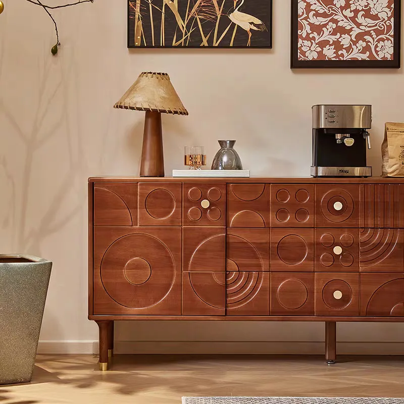 Medieval style dining side cabinet Solid wood Nordic simple entrance cabinet Living room partition High side cabinet Storage cab