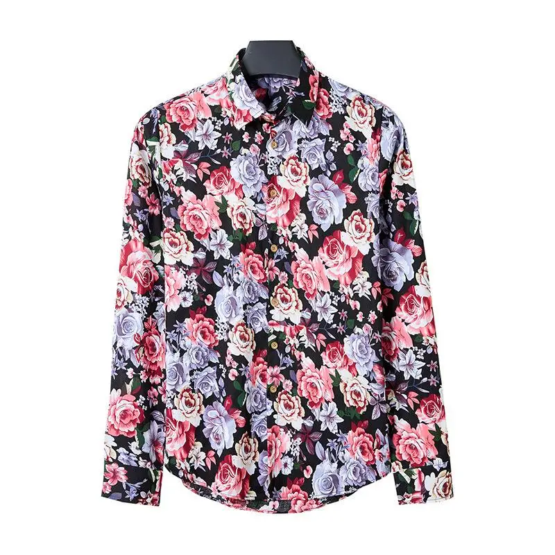 

Men's Long Sleeve Printed Floral Shirt Casual Style Cotton Fabric Inner Wear Top Comfortable Fit Spring Season Fashion