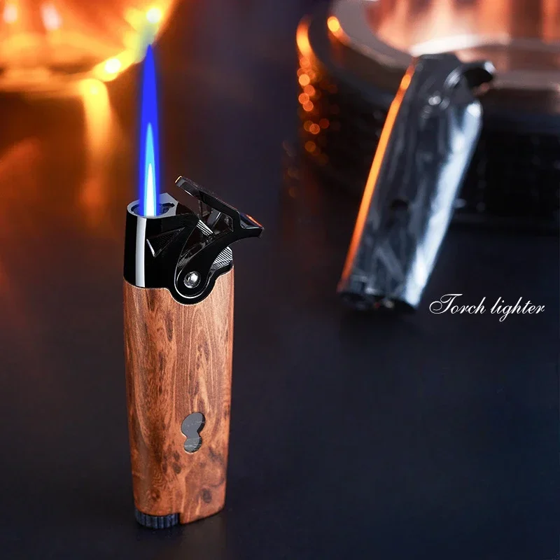 New mini rocker arm portable lighter windproof spray blue flame butane gradient lighter smoking accessories men's gift