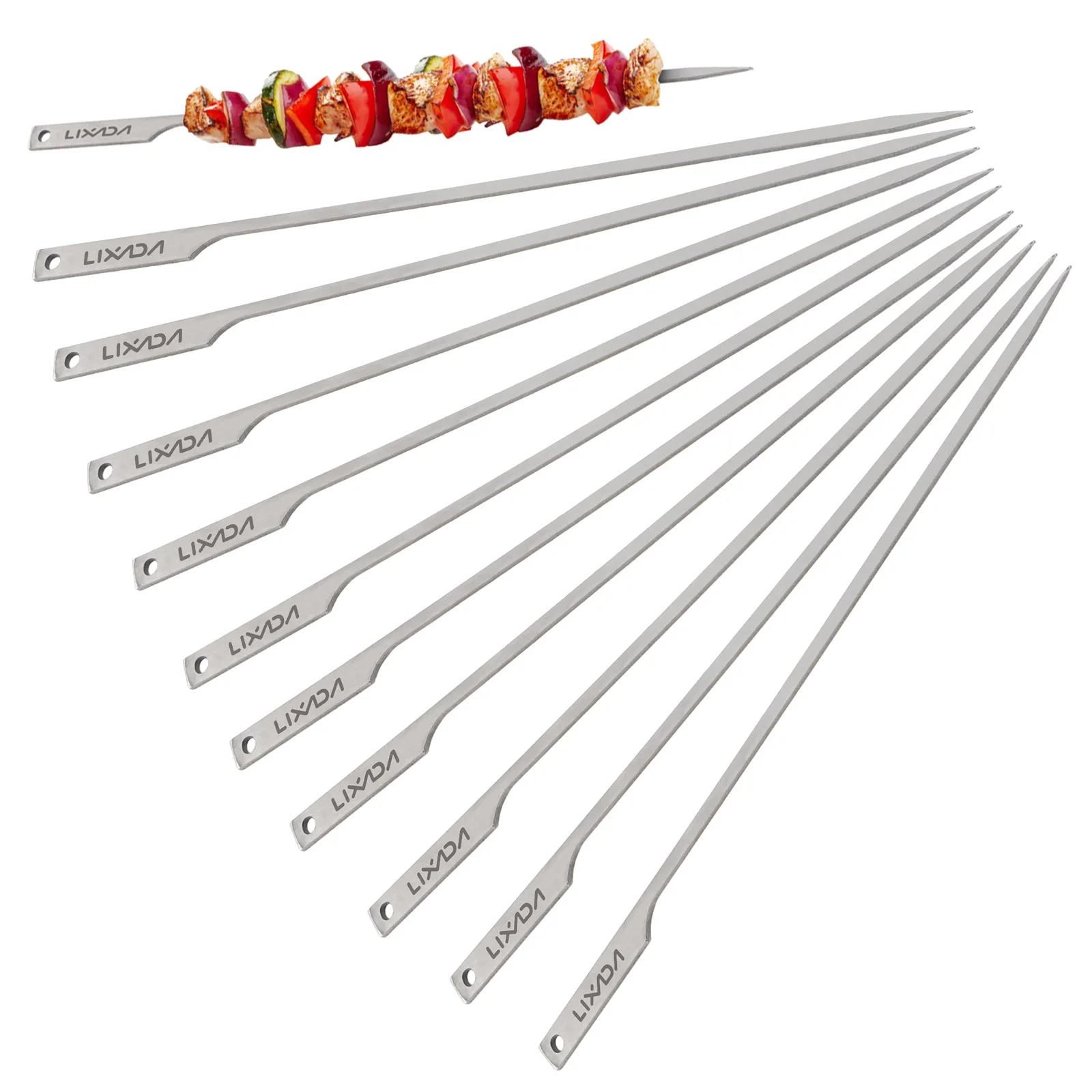 

10pcs 10 Inch Flat Ti Barbecue Skewers Outdoor Backyard Picnic BBQ Grilling Kabob Skewers BBQ Sticks