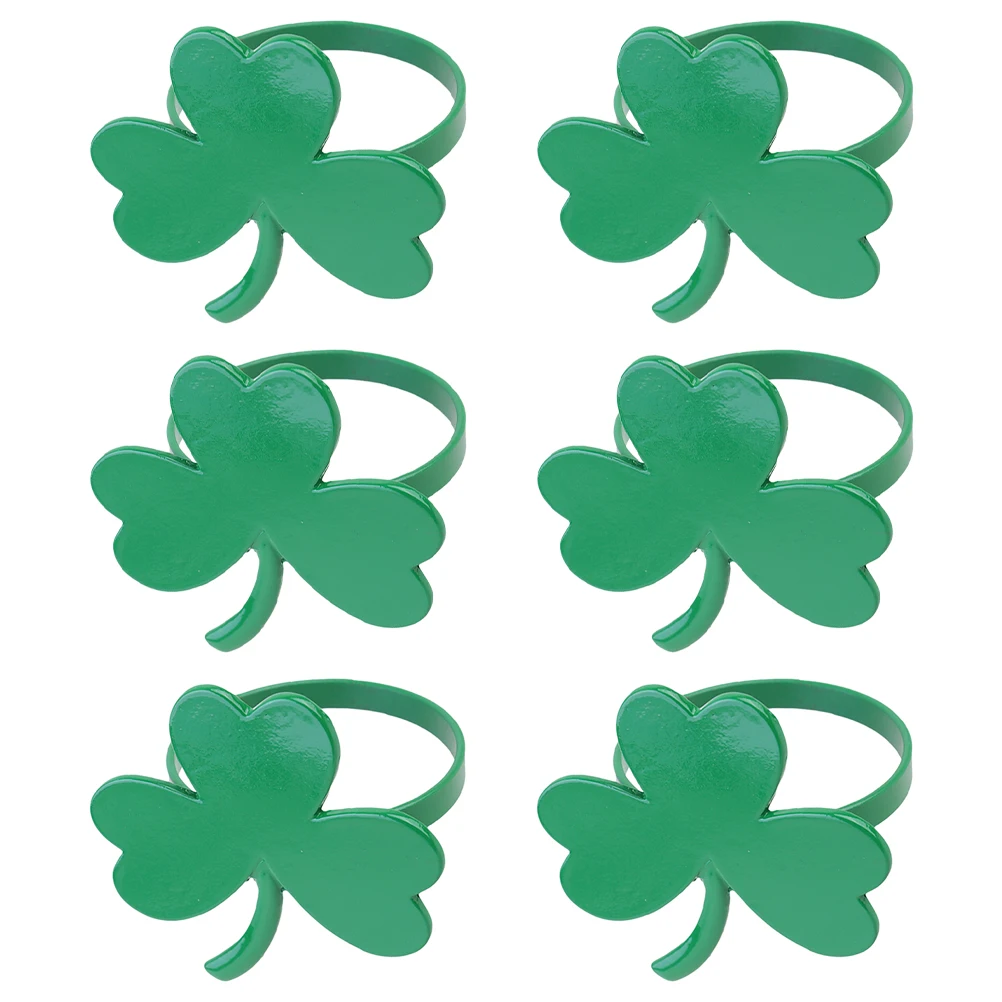 

6pcs Shamrock Rings St. Patrick'S Day Table Holder Decorative Buckles Elegant Clasps Clover Ring Party Napkin Decor Serviette