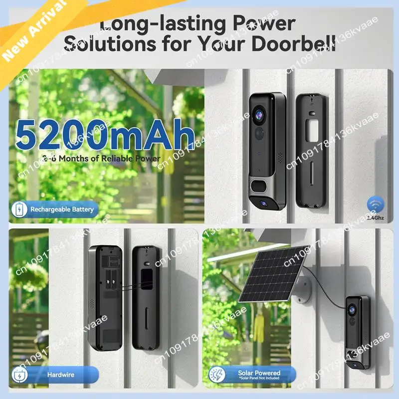 M01K Câmera de campainha dupla sem fio sem assinatura, câmera de porta inteligente 2K sem fio, com detecção humana AI, visão noturna