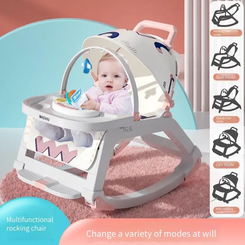 Baby Dining Tray with Swivel Wheels and Sunshade Adjustable Height Feeding Seat Stroller Accessory for Infants Toddlers