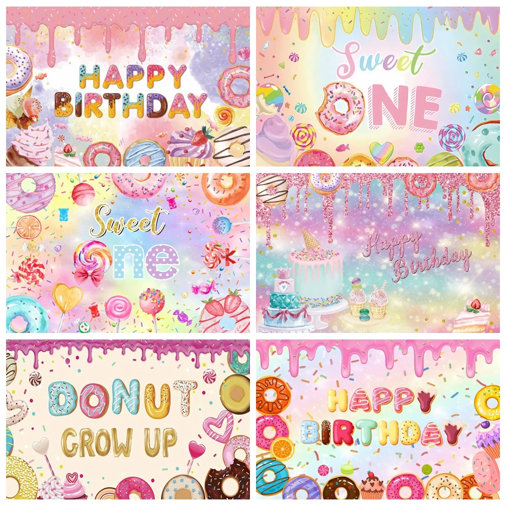 

Candy Bar Shop Theme Backdrop Ice Cream Car Cupcake Lollipop Donut Sweet Baby Birthday Party Photography Background Photo Studio