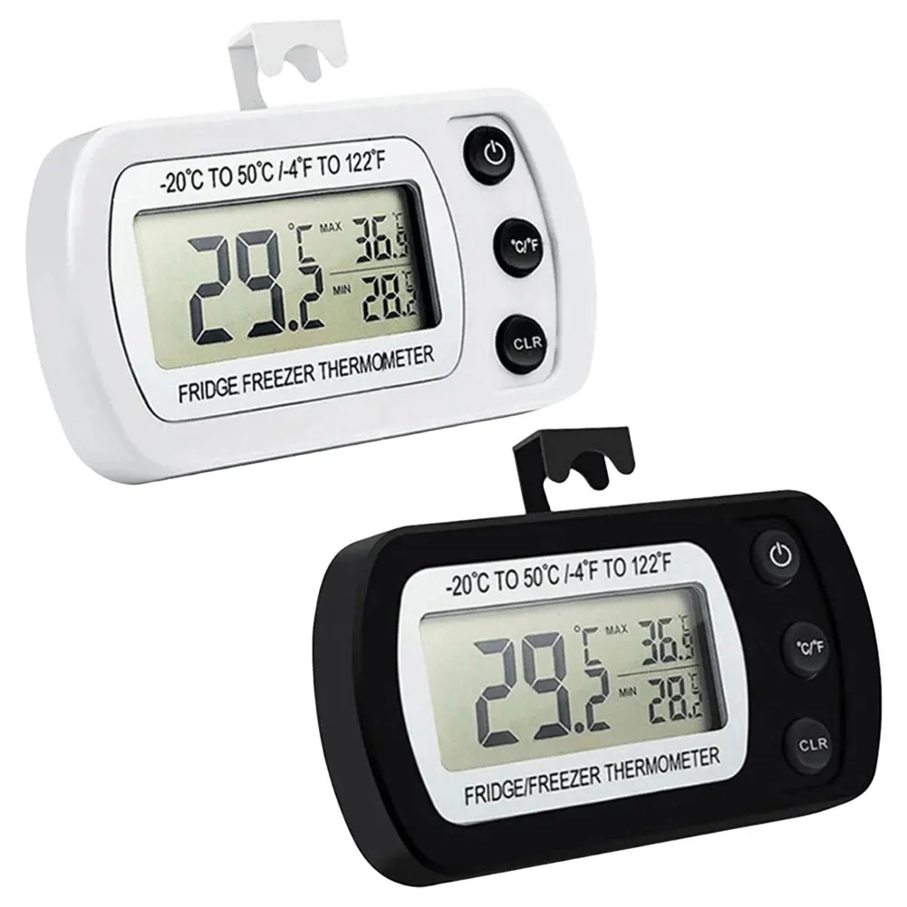 Digital Refrigerator Thermometer Large LCD Waterproof Refrigerator Freezer Thermometer Magnetic Back& Hook for Home Bars Cafe
