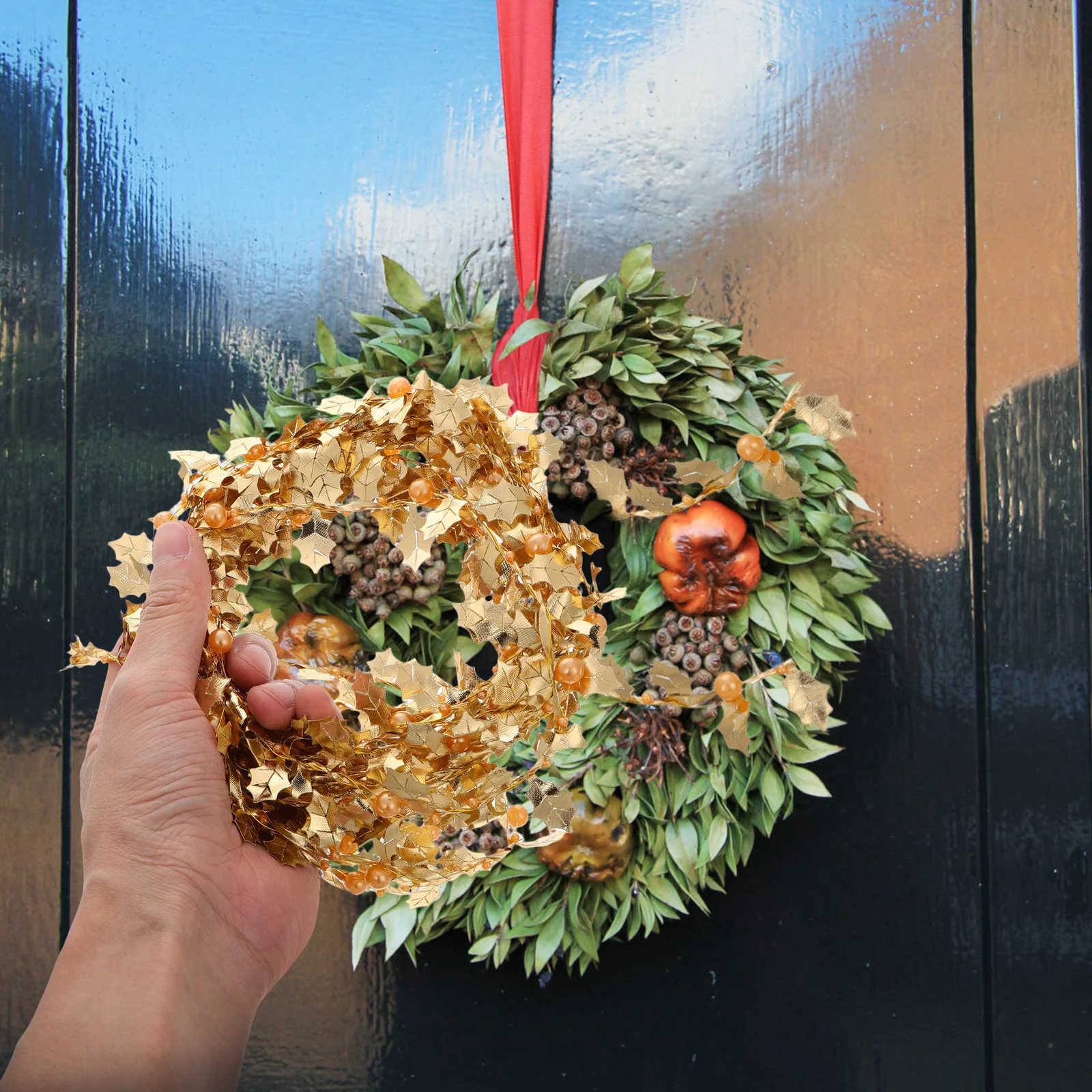 

5m Christmas Garland Fishing Line Beads String Artificial Leaf Pearl Trim DIY Crafts Tree Hanging Decorations Leaf Beaded Wreath