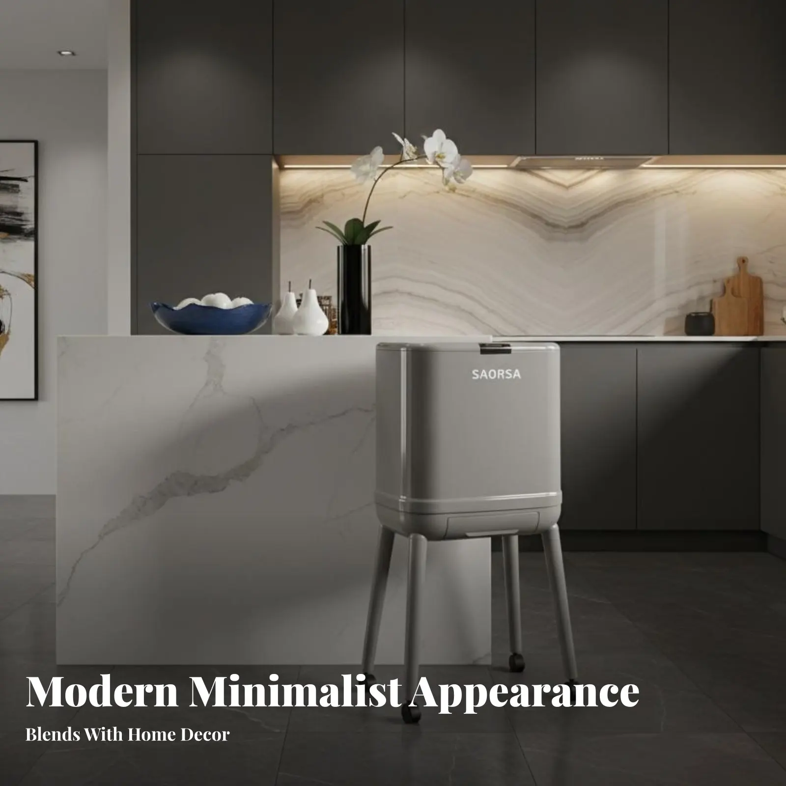 

Высокий кухонный мусорный бак на колесиках, увеличенный объем, для дома и офиса