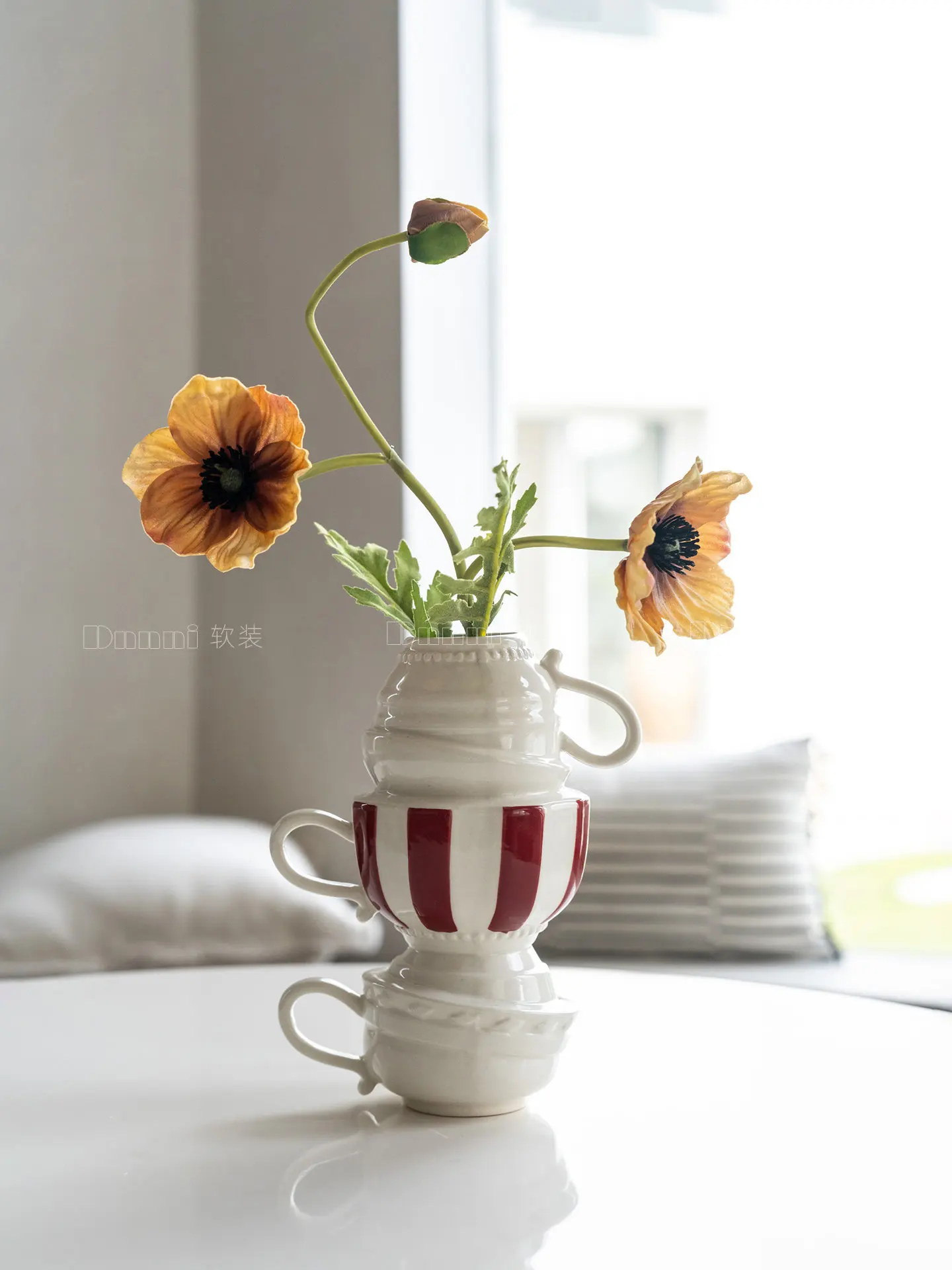 Ornament coffee Cup Flower Ware Ceramic Advanced Sense Hydroponic Flower Arrangement Living Room Decoration Ornament Niche