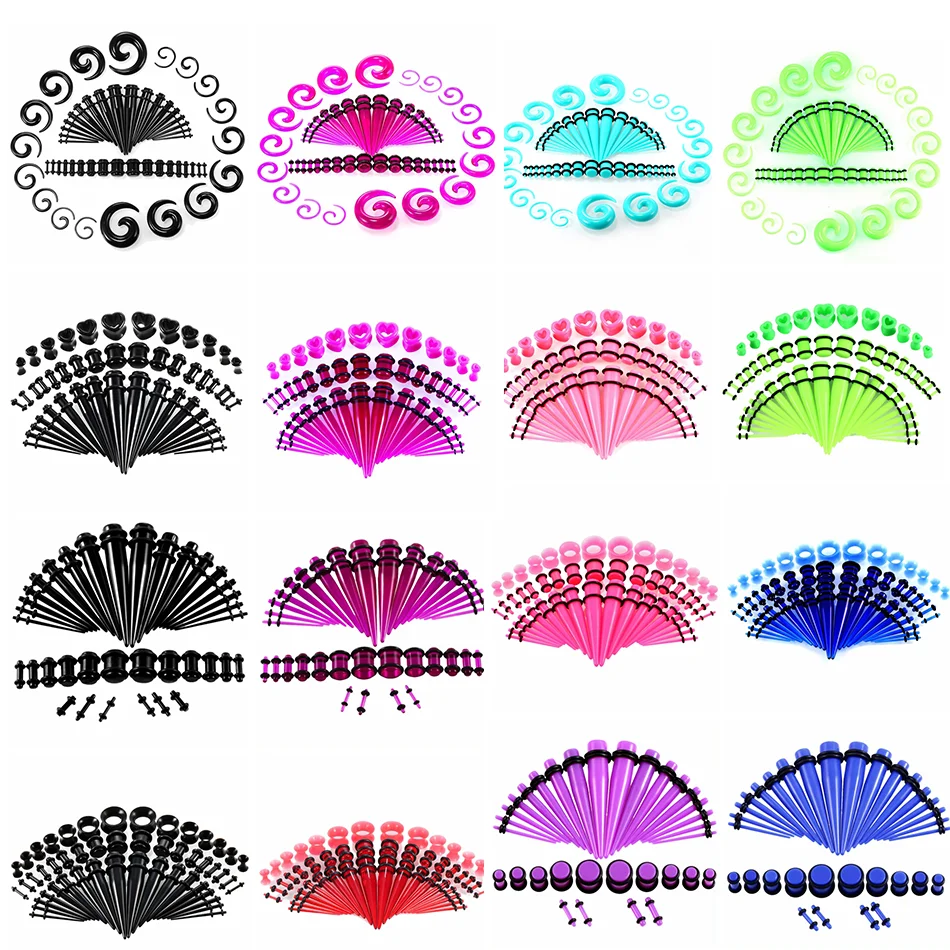 36 UDS-54 Uds 14G-00G tapones para los oídos acrílicos y túneles medidores de oreja kits de estiramiento dilatadores de oreja Piercing joyería del cuerpo