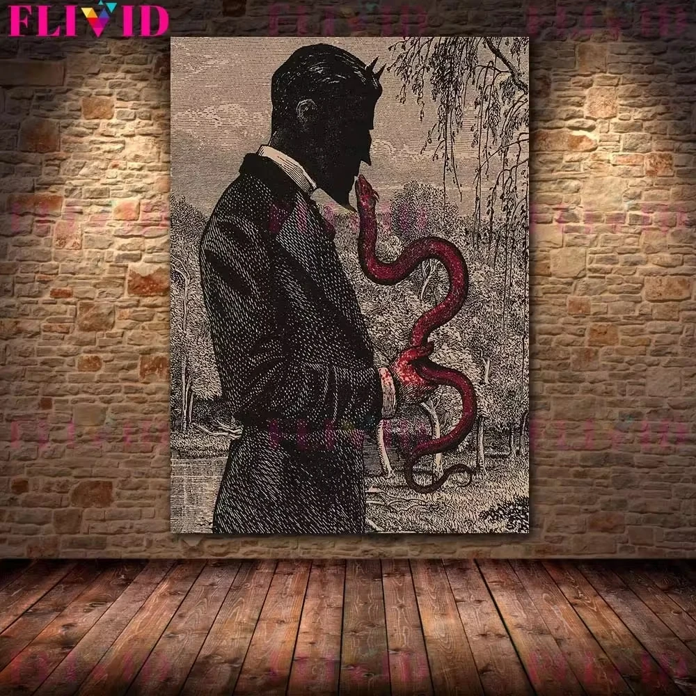 Satan And Servants Vintage Wall Art Canvas Painting Demon Steward Mysterious Dark Witchcraft Poster And Print Home Decoration