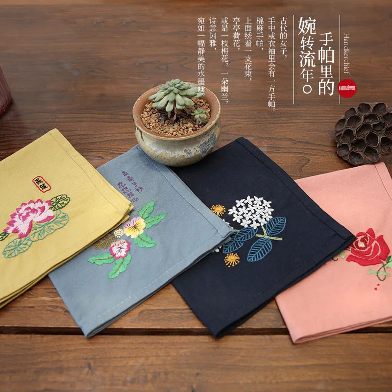 Chinese Traditional Lu Embroidery Diy Cotton Linen Floral Handkerchief Kit Beginner Friendly Needlework Set Lucky Blessing Gift