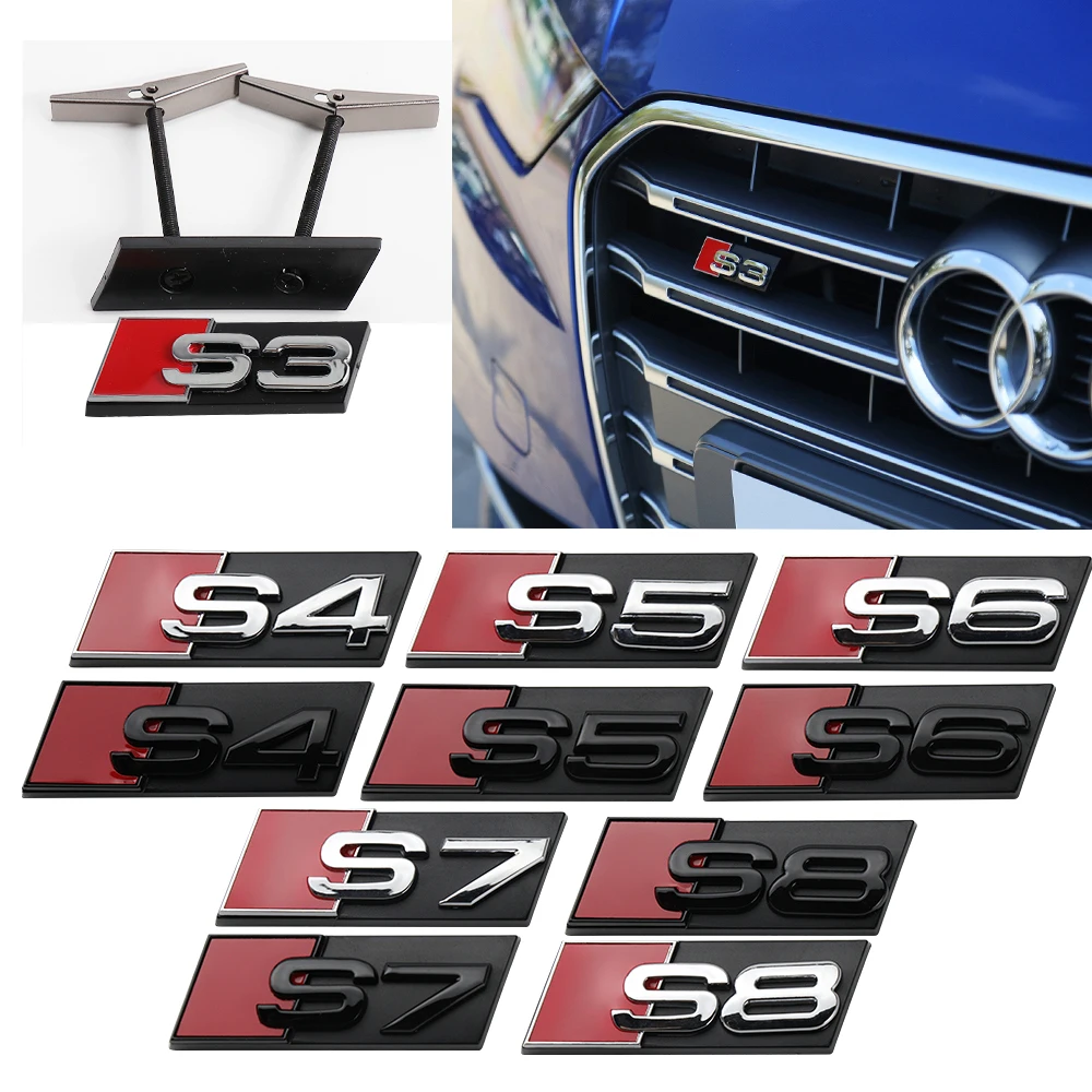 3D ABS Chrome Black Logo S3 S4 S5 S6 S7 S8 Grill Emblem Sticker Car Front Grille Badge Decoration For Audi Auto Refit Accrssorie