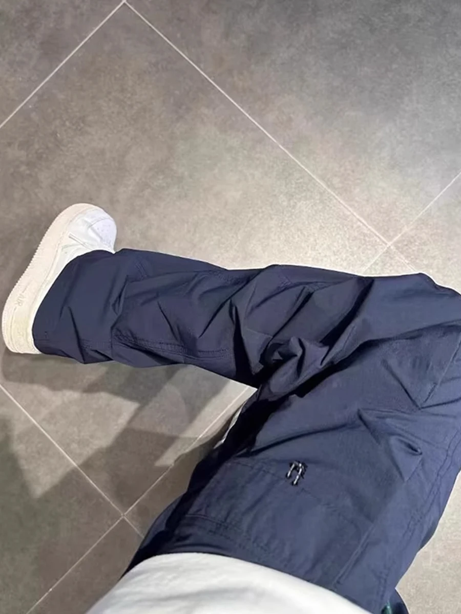 

Deep Blue Men's Work Trousers with Multiple kets Spring Autumn New High Street Vibe Trendy American Functional Pants