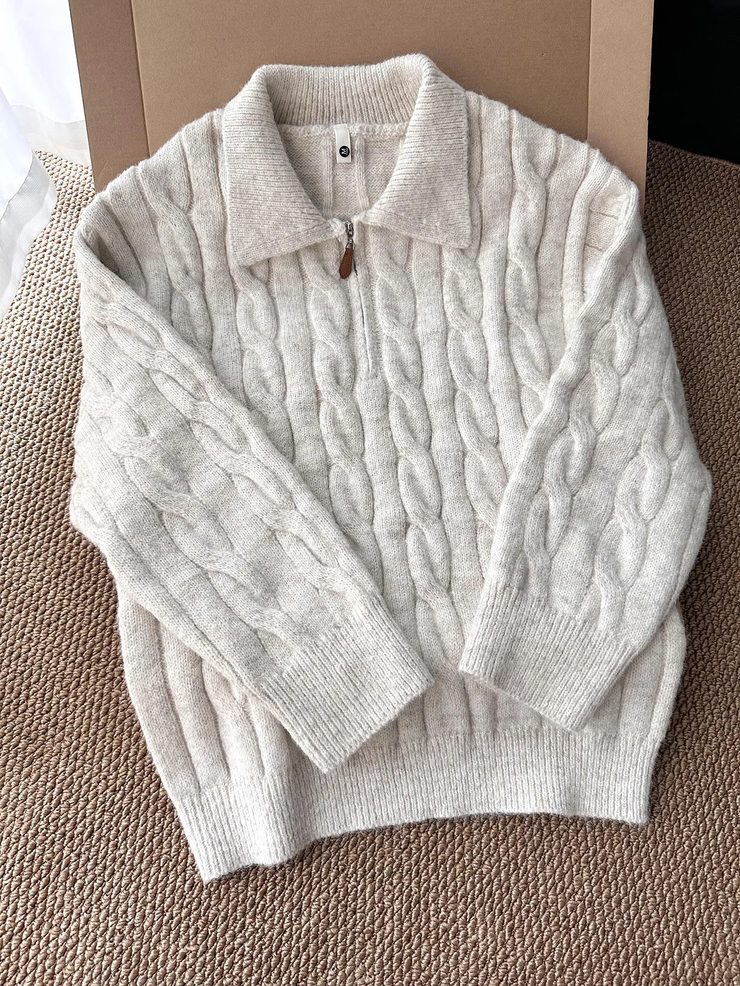 Corduroy Half Zip  Neck Knitwear Warm Inner Wear Casual Style Long Sleeve Sweater for Men And Women in Winter Season