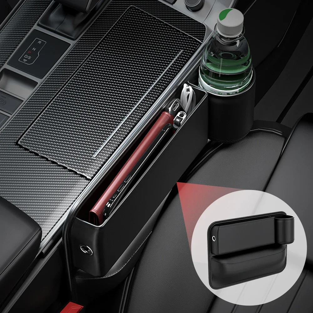 

Car Seats Gap Storage Bag PU Leather Auto Console Side Car Seat Crevice Storage Box Slit Gap Filler with Bottle Holder