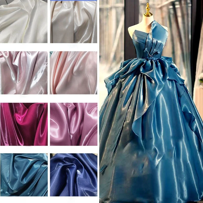 

Bright Liquid Gloss Satin Fabric Crystal Shine Smooth Texture Dress Cheongsam Stage Costume Designer Sewing Material