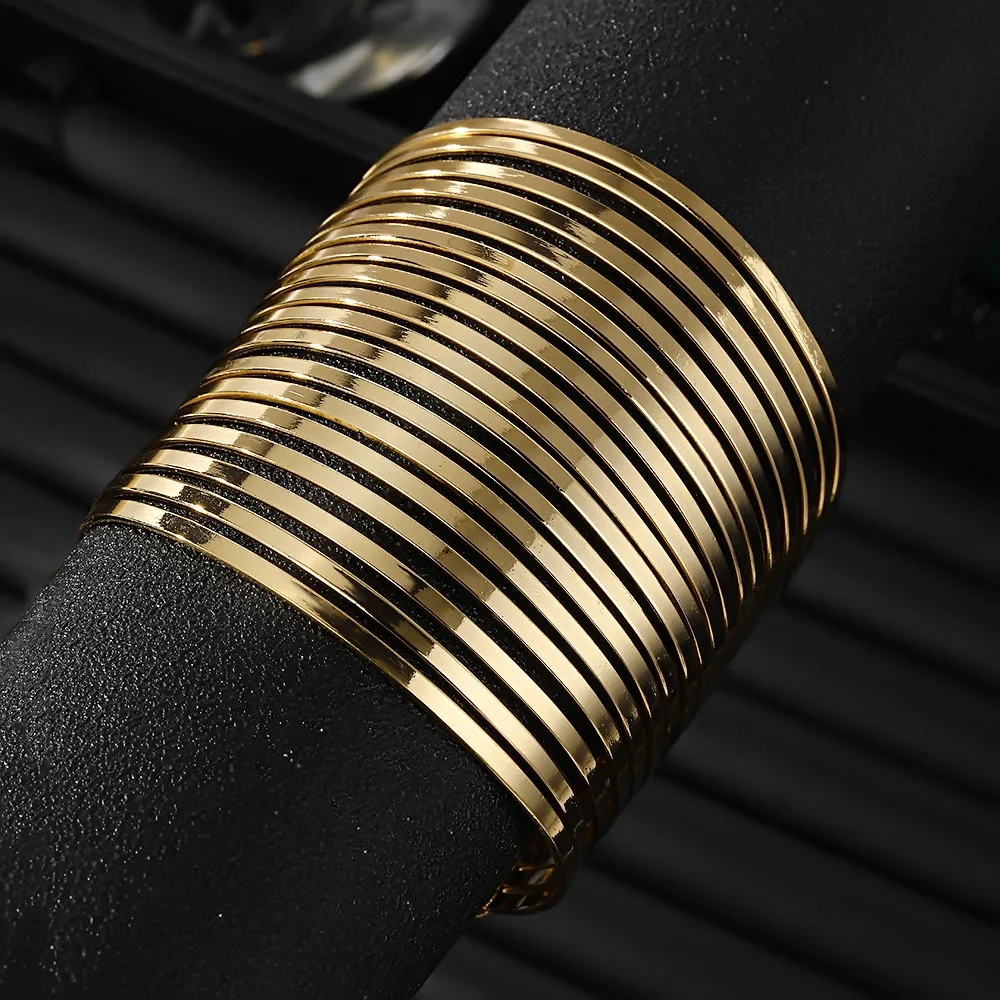 DIEZI Hip Hop Hollow Out Cuff Wide Bangles Vintage Fashion Gold Silver Color Bangle For Women Men Bracelets 2024 New Jewelry