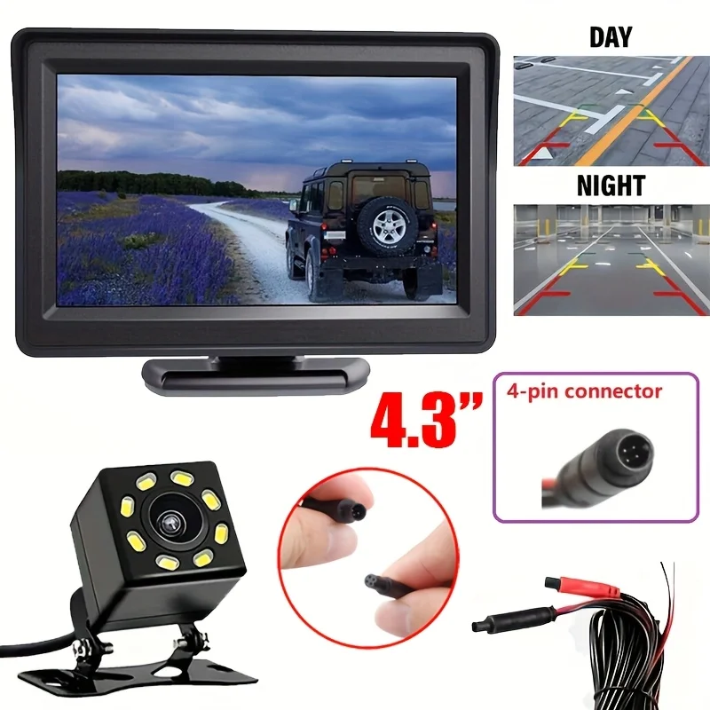 كاميرا احتياطية للرؤية الخلفية مقاس 10.92 سم من QueenDer مع 8 نظام سهل التركيب لمساعدة ركن السيارة، رؤية ليلية عالية الدقة 480 بكسل