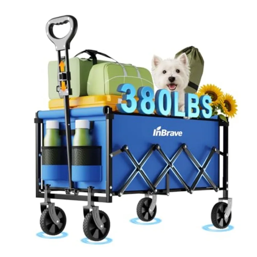 

Collapsible Wagon Cart, 380LBS Heavy Duty Utility Wagons with All-Terrain Wheels, Foldable Grocery Carts for Gardening, Shoppin