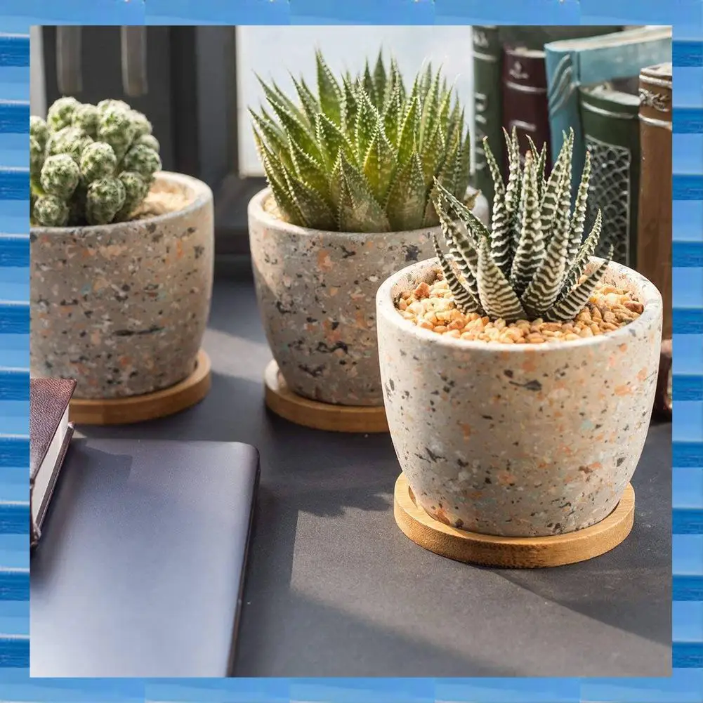 AT53 Bamboo Plant Saucer 3.3 Inch Succulent Pot Tray Flower Plant Holder, Round Drainage Tray 24 Pack