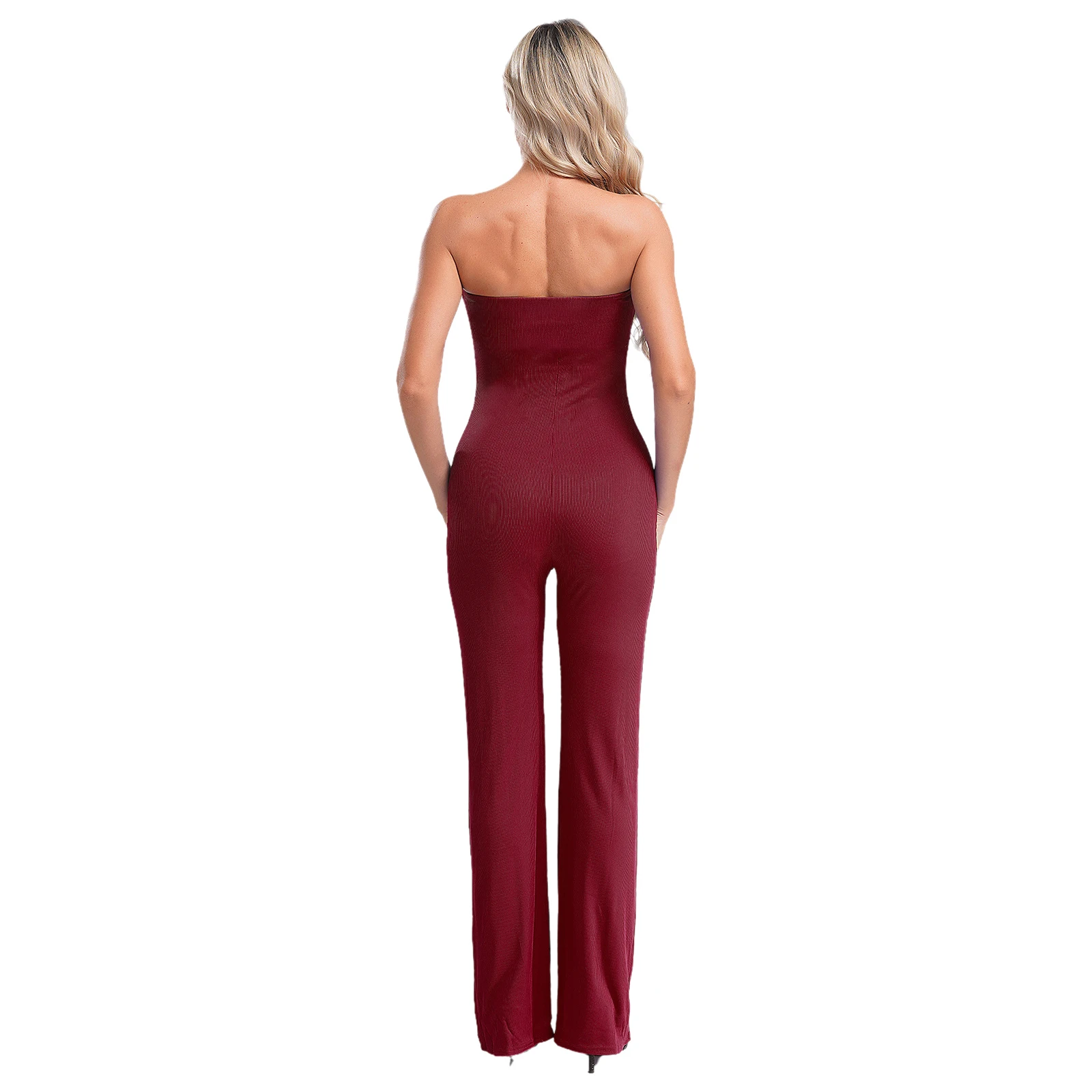 Womens Fashion Slim Fit Jumpsuit Casual Solid Sleeveless Off Shoulder Backless Ribbed Rompers Bodysuit Party Club Streetwear