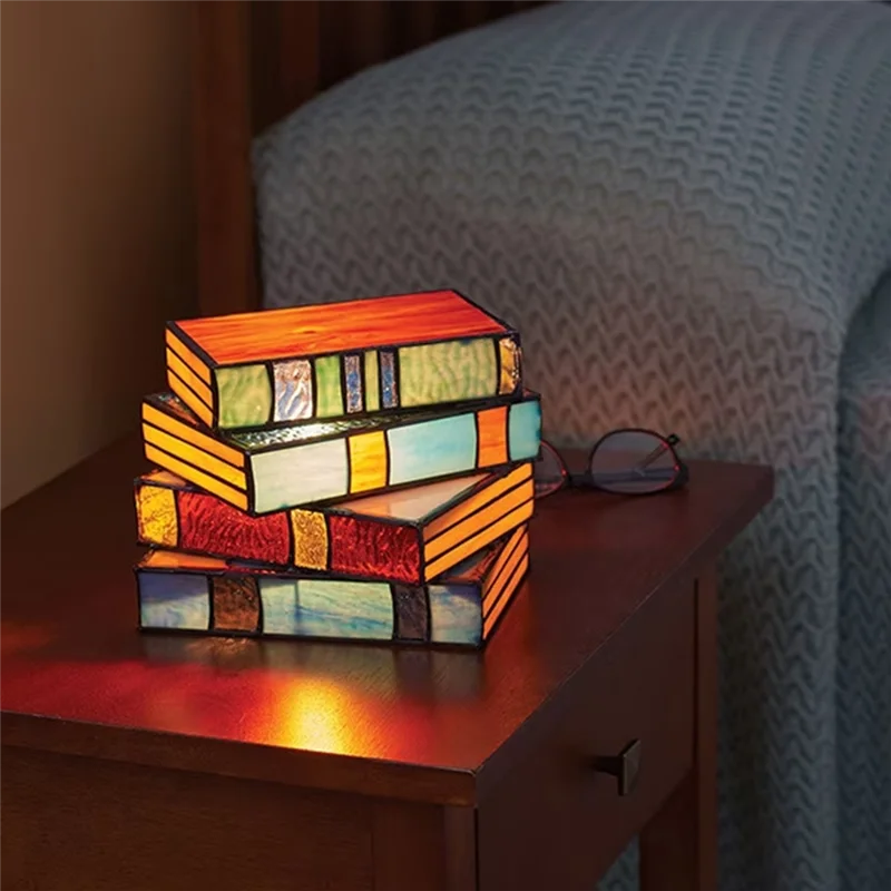 2 uds luz de libro novedad luz LED nocturna lámpara de escritorio de vitral portátil lámpara de libro linterna de papel para decoración del hogar duradera