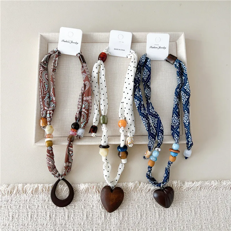 Slender Scarves with Bead Neckerchief for Women Narrow Long Adjustable Scarf Counterfeit Necklace Neck Ornament Ribbon Wraps