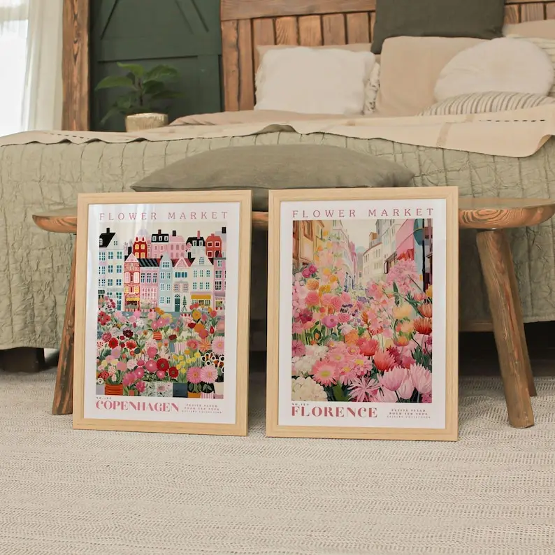 3 قطعة/المجموعة الوردي زهرة السوق قماش الملصقات نبات نابض بالحياة جدار الفن الملصقات لغرفة المعيشة الحديثة المطبخ غرفة نوم ديكور المنزل #3