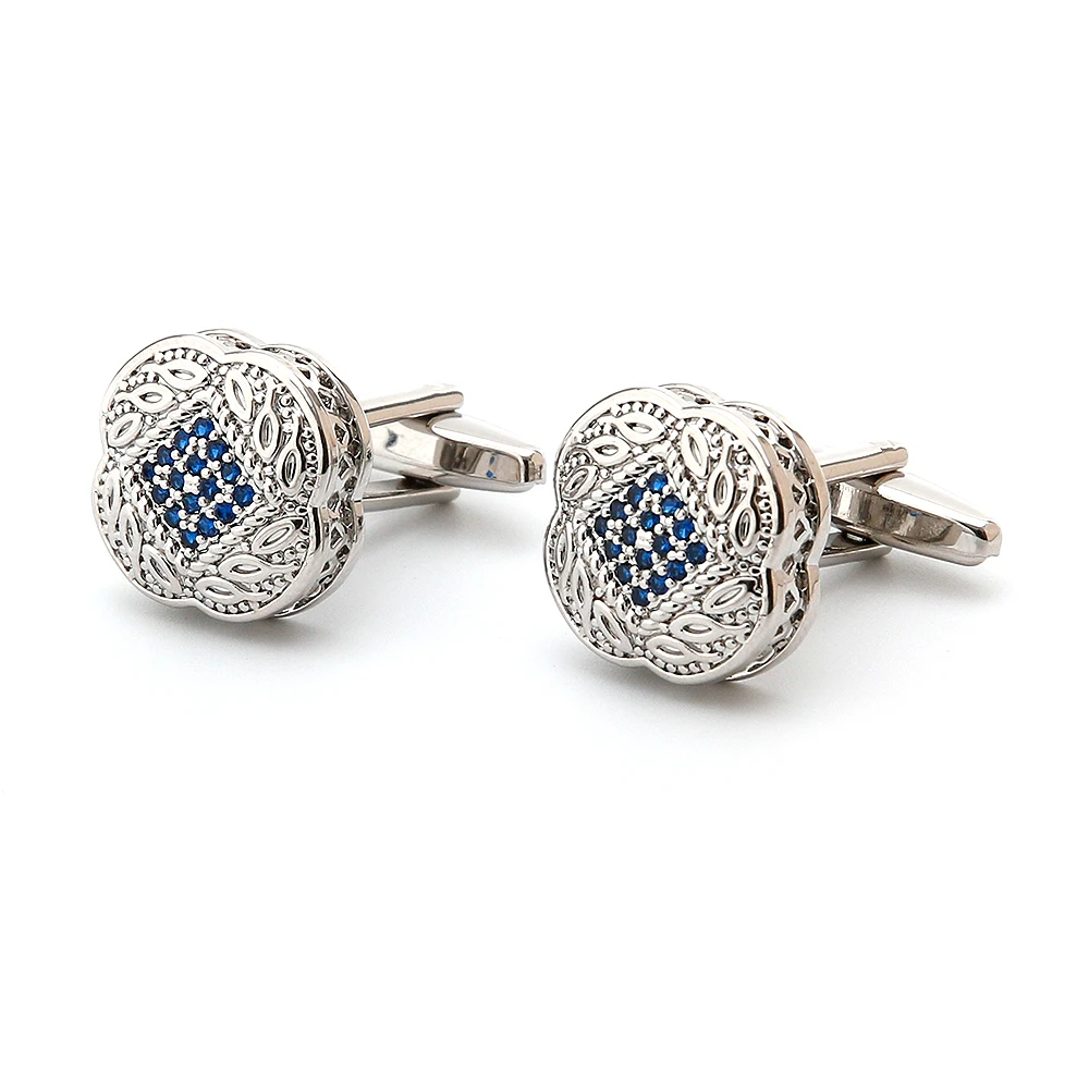 Cufflinks for Men XK21S009 Luxury Blue Crystal Square Silver Color Button Formal Dress Shirt Cuff Links Jewelry Gifts