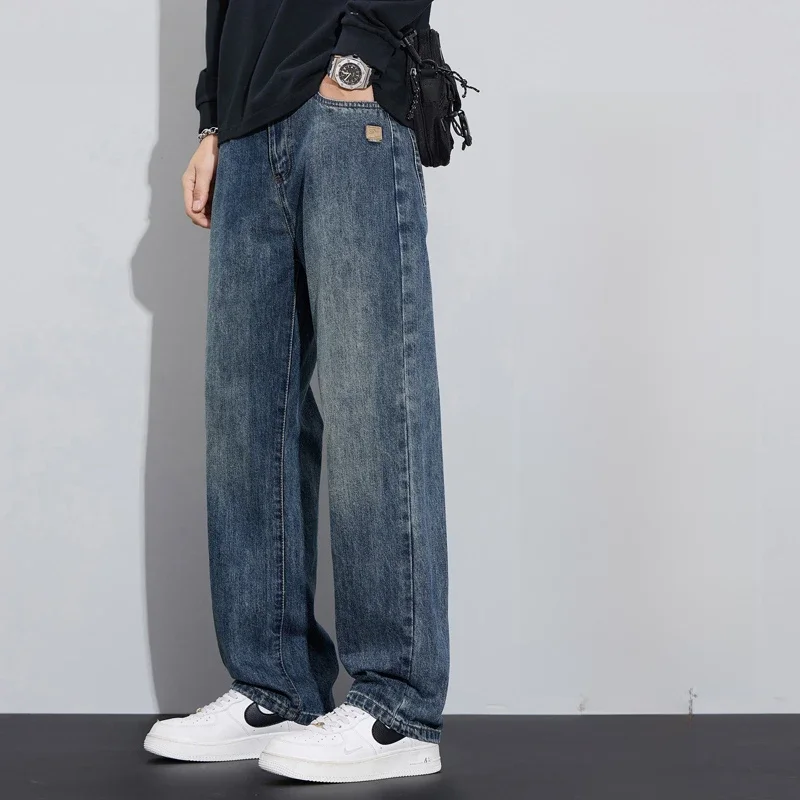 

Мужские джинсы в стиле ретро, американские, уличные, свободного прямого кроя, утепленные, осенне-зимние, модные, повседневные, износостойкие