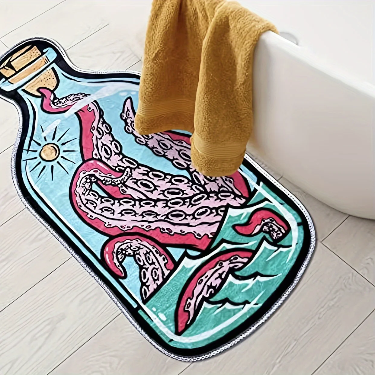 Stylish Octopus Rug - Artistic Bottle-Shaped Design, Fade-resistant & Washable Floor Mat,Soft for Bedside,Living Room & Bathroom