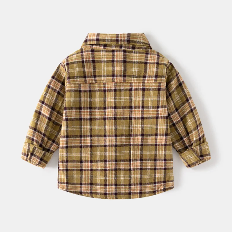 Autumn Boys' Woolen Shirt Outdoor Casual Pure Cotton Breathable Kids Long Sleeve Tops Fashion Plaid Shirt Children's Clothing