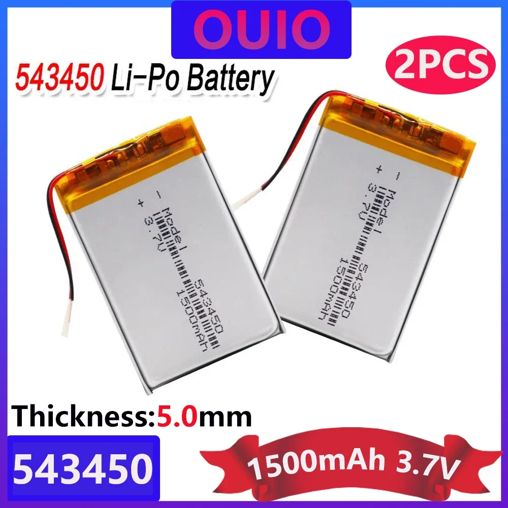 2pcs 1500mAh 543450 3.7V Polymer Lithium Rechargeable Battery Li-ion Battery 503450 523450 For Smart Phone DVD MP3 MP4 Led Lamp