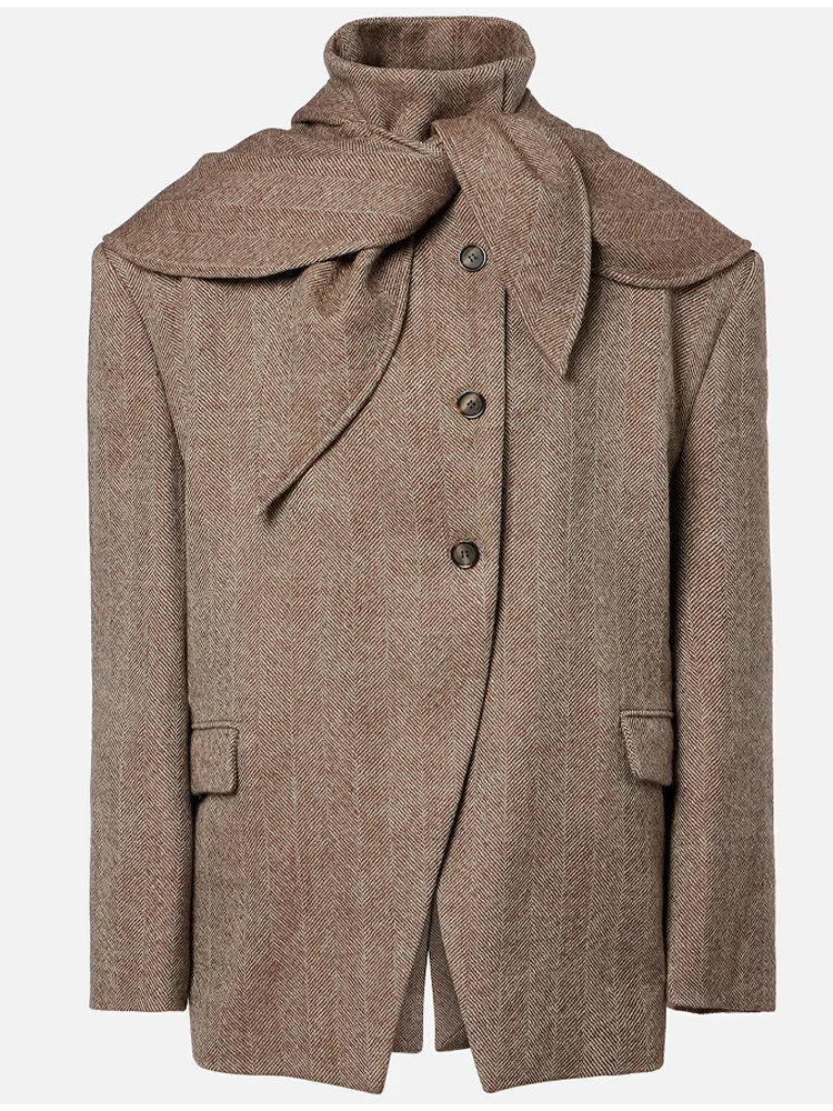 

Office Lady's Padded Shoulder Short Blazer Herringbone Pattern Detachable Single Breasted Coat 2025 Autumn Elegant Suit Coat