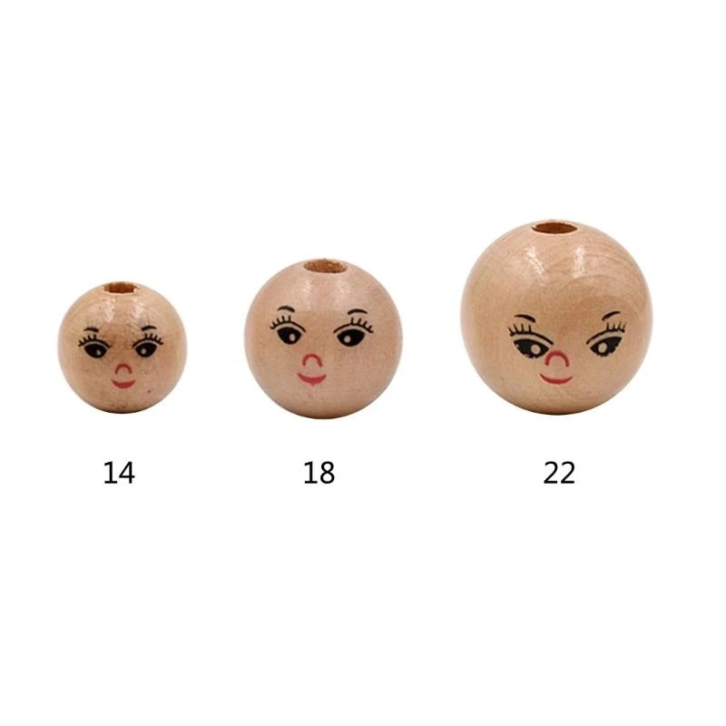  20Pcs/lot Smiling Face Wooden Doll Head Beads DIY Children's Bead Accessories Jewelry Bangle Neckchain Making Supplies