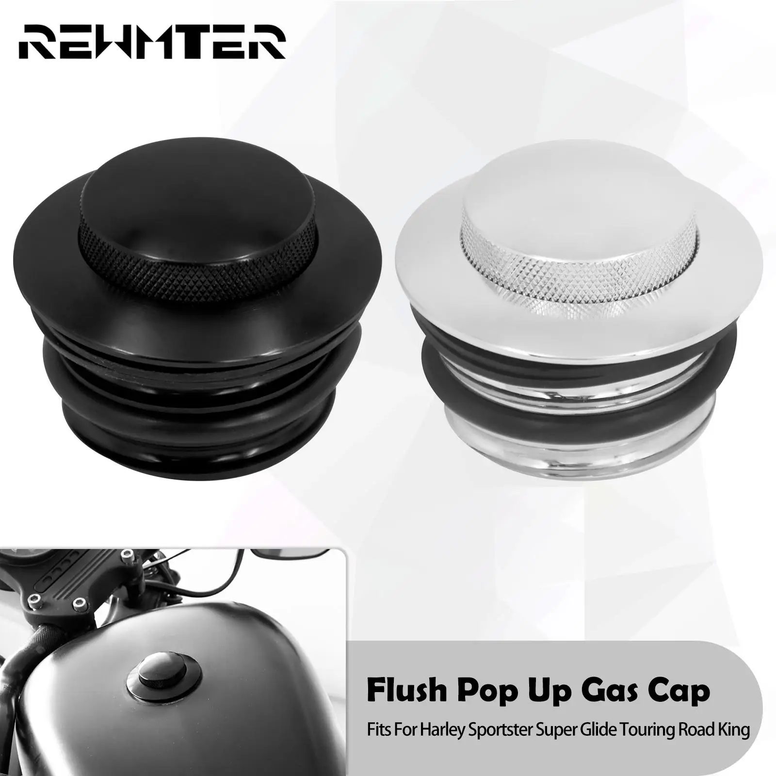 

Motorcycle Gas Cap Pop Up Flush Mount Fuel Tank Cover Black/Chrome For Harley Sportster XL Touring Road King Dyna Softail Fatboy